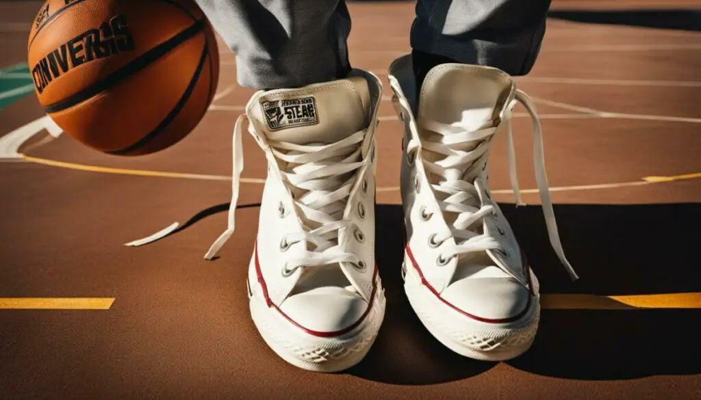 Converse All Star shoes on a basketball court