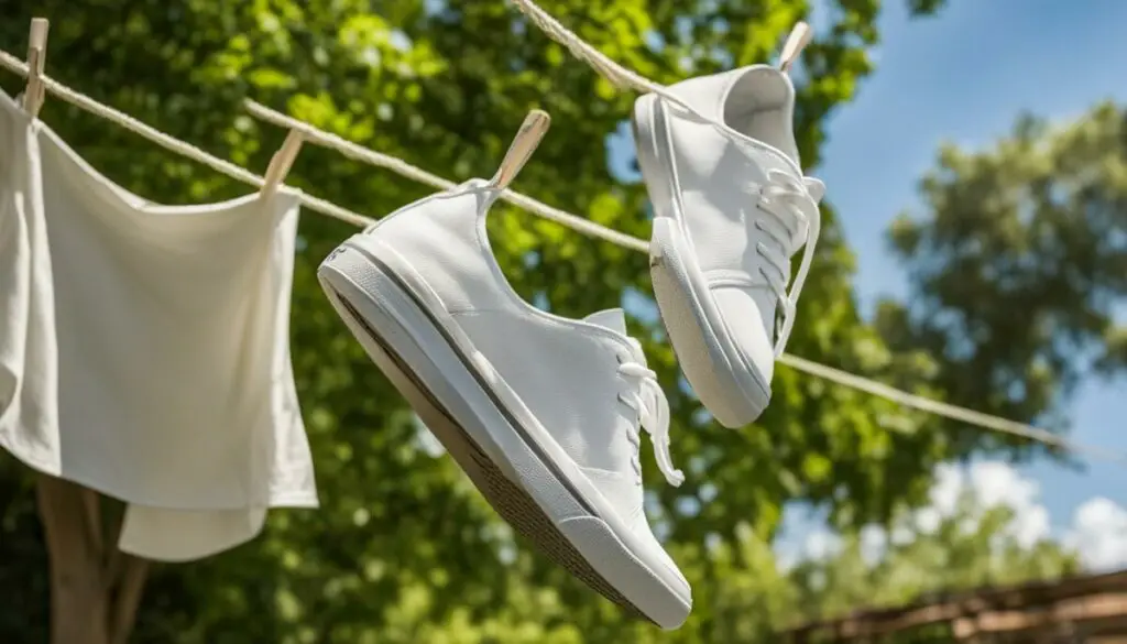 white shoes being air-dried